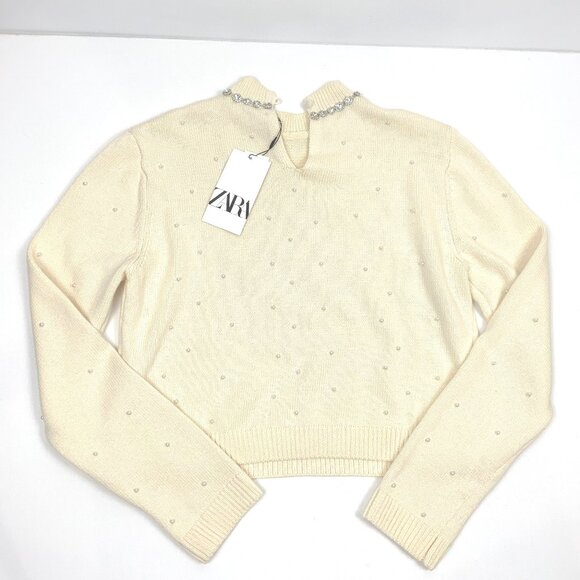 New Zara Knit Sweater with Jewel Beads and Pearls Size Medium - Picture 16 of 16